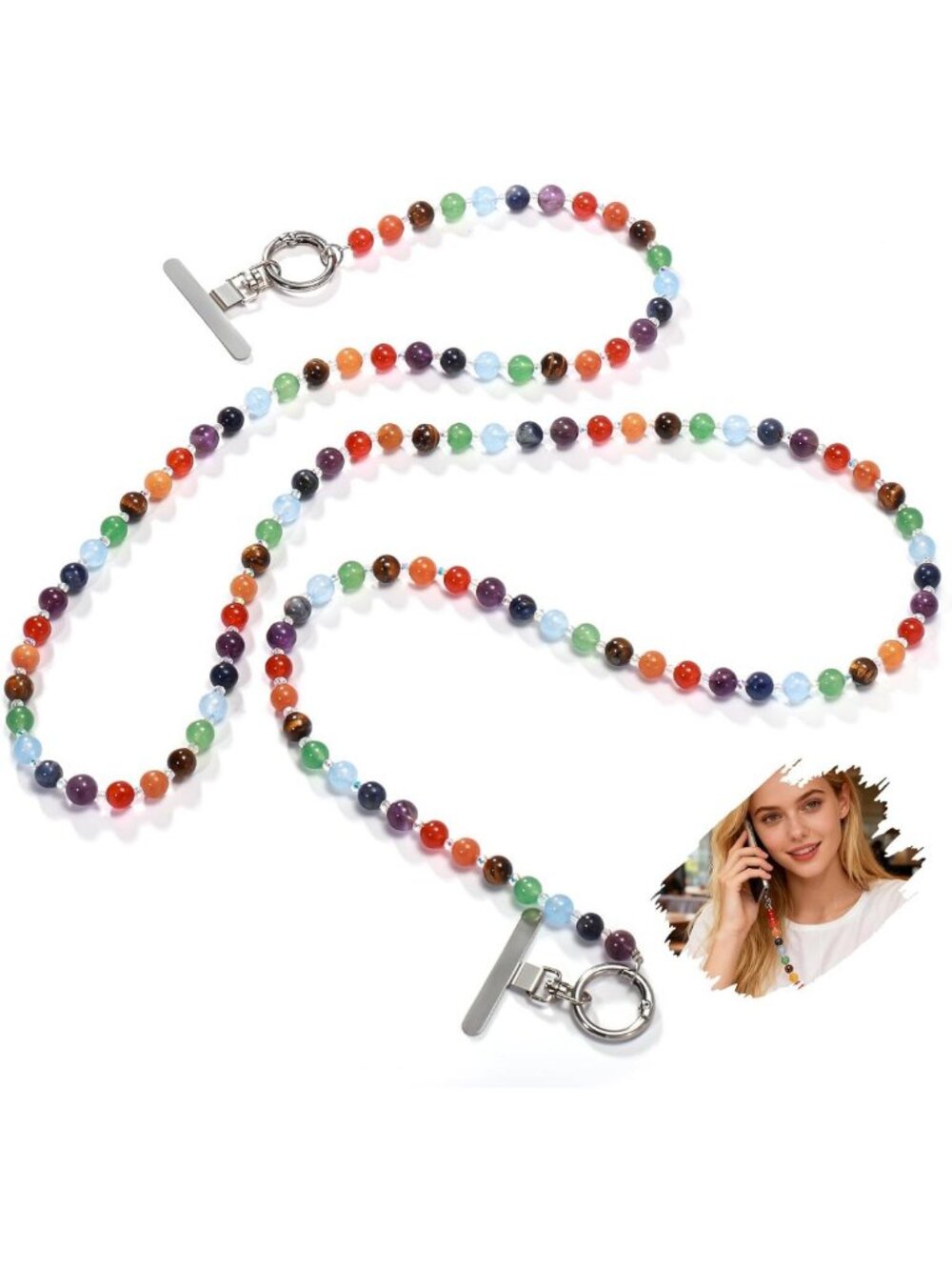 Amethyst Crystal Beaded Phone Strap Lanyard - Detachable Hands-Free Crossbody